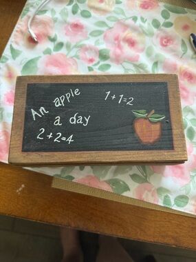 Wooden Chalkboard Box with Apple Graphic - Black & Brown